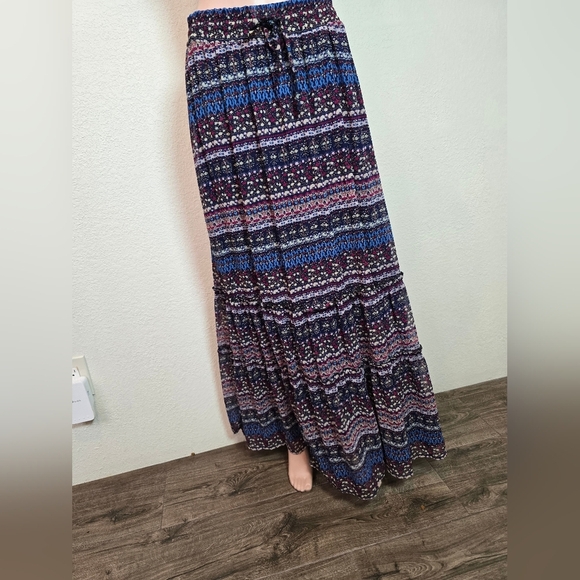 Imaginary Voyage Multicolor Tiered Boho Peasant Lined Maxi Skirt Size Large - Picture 9 of 14